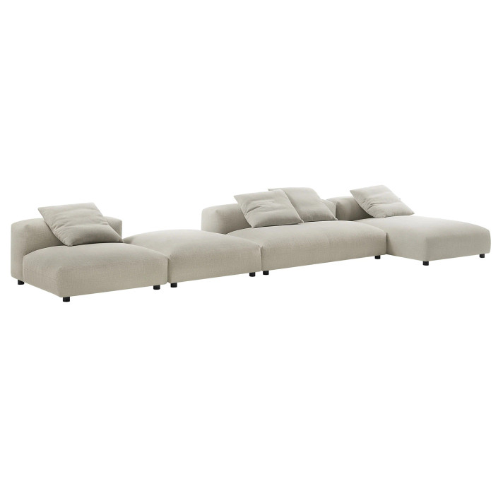 Serene 4-Piece Modular Upholstered Fabric Sectional Sofa With Ottoman
