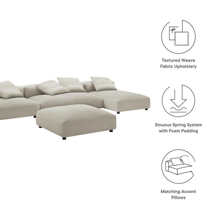 Serene 4-Piece Modular Upholstered Fabric Sectional Sofa With Ottoman