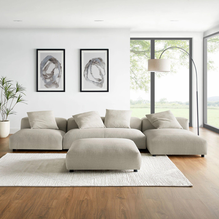 Serene 4-Piece Modular Upholstered Fabric Sectional Sofa With Ottoman