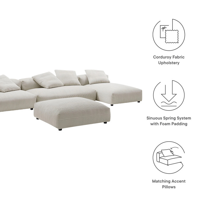Serene 4-Piece Modular Upholstered Corduroy Sectional Sofa With Ottoman