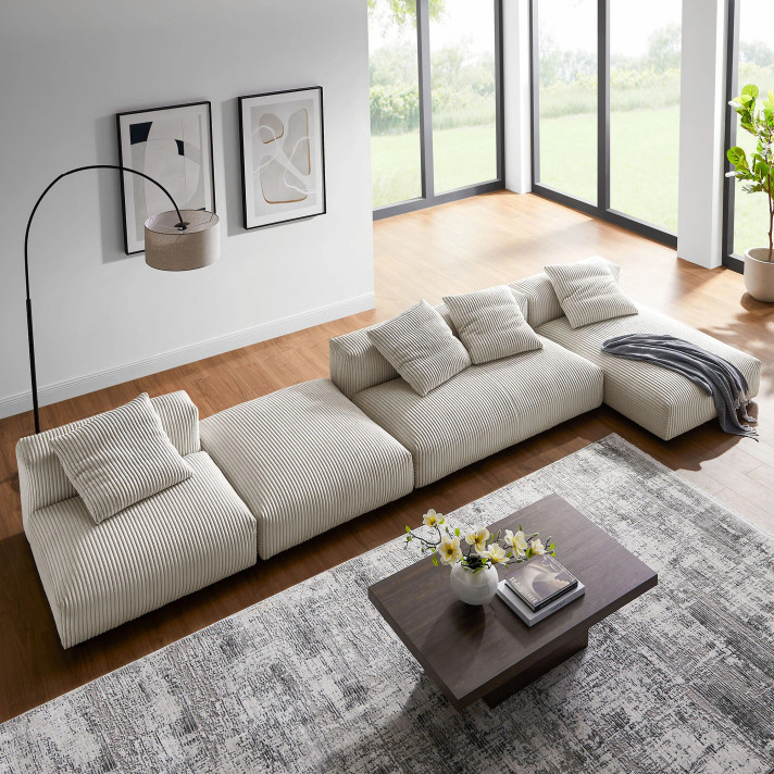 Serene 4-Piece Modular Upholstered Corduroy Sectional Sofa With Ottoman