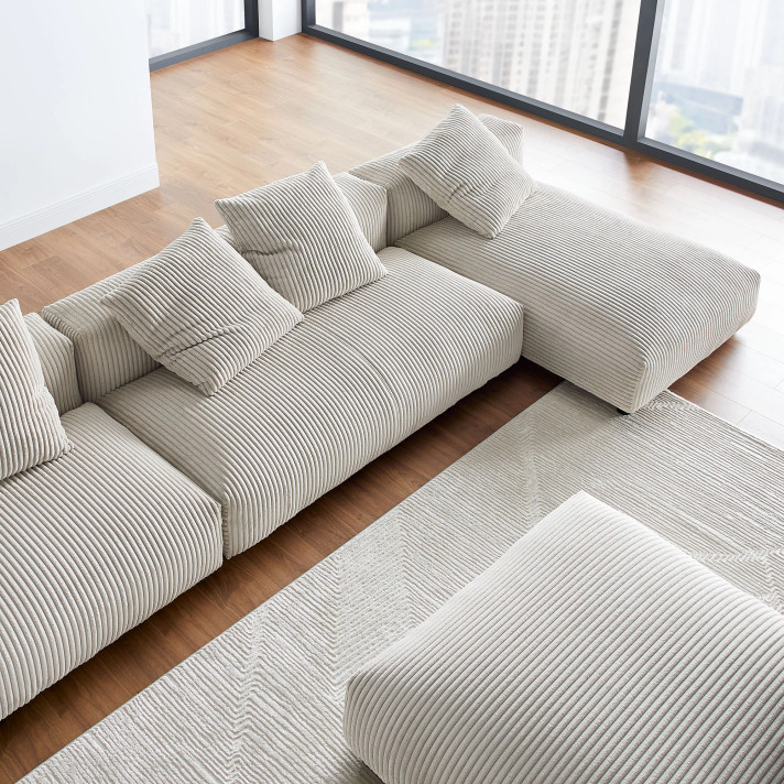 Serene 4-Piece Modular Upholstered Corduroy Sectional Sofa With Ottoman