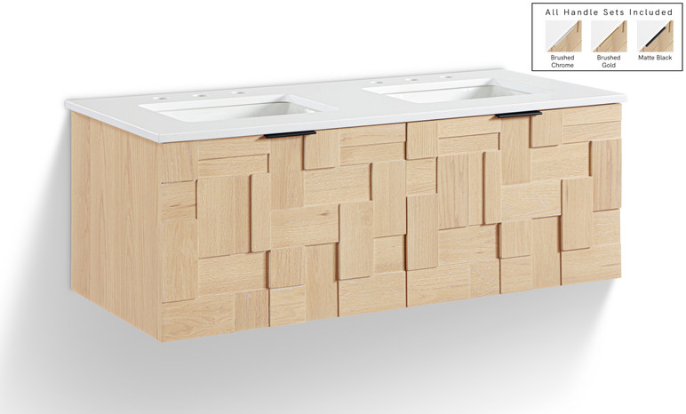 Loraine 48" White Engineered Stone And Solid Wood Wall Mounted Bathroom Vanity