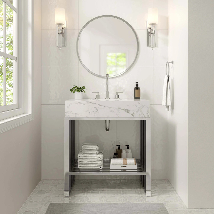 Gridiron 30" Bathroom Vanity, Silver