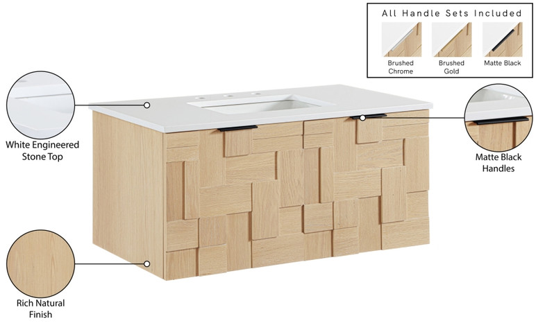 Loraine 36" White Engineered Stone And Solid Wood Wall Mounted Bathroom Vanity