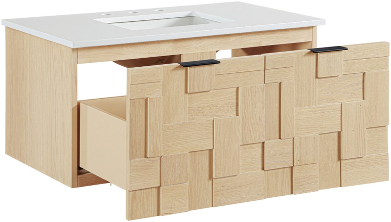 Loraine 36" White Engineered Stone And Solid Wood Wall Mounted Bathroom Vanity