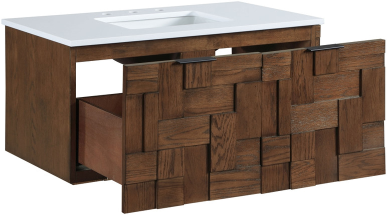Loraine 36" White Engineered Stone And Solid Wood Wall Mounted Bathroom Vanity
