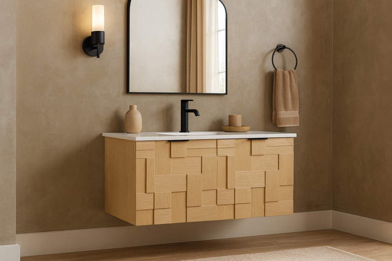 Loraine 36" White Engineered Stone And Solid Wood Wall Mounted Bathroom Vanity