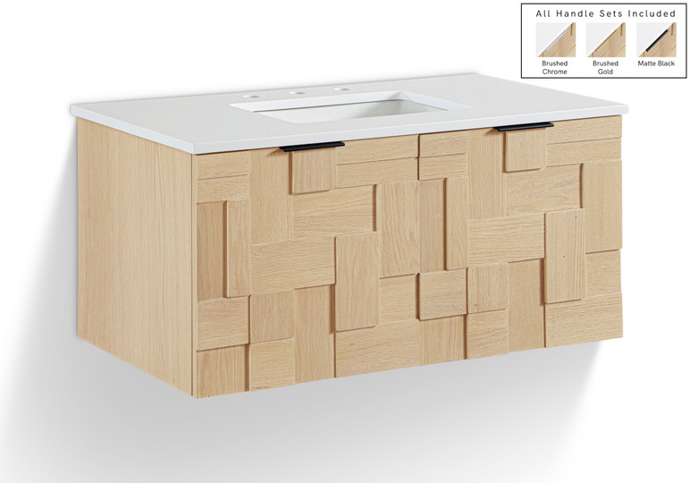 Loraine 36" White Engineered Stone And Solid Wood Wall Mounted Bathroom Vanity