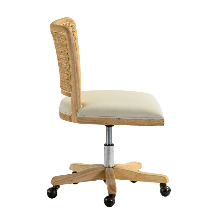 Paige Modern Farmhouse Swivel Office Chair, Rattan Back