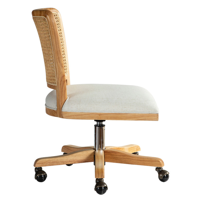 Paige Modern Farmhouse Swivel Office Chair, Rattan Back