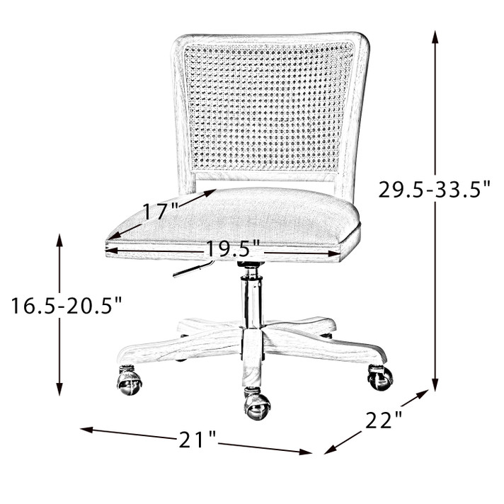 Paige Modern Farmhouse Swivel Office Chair, Rattan Back