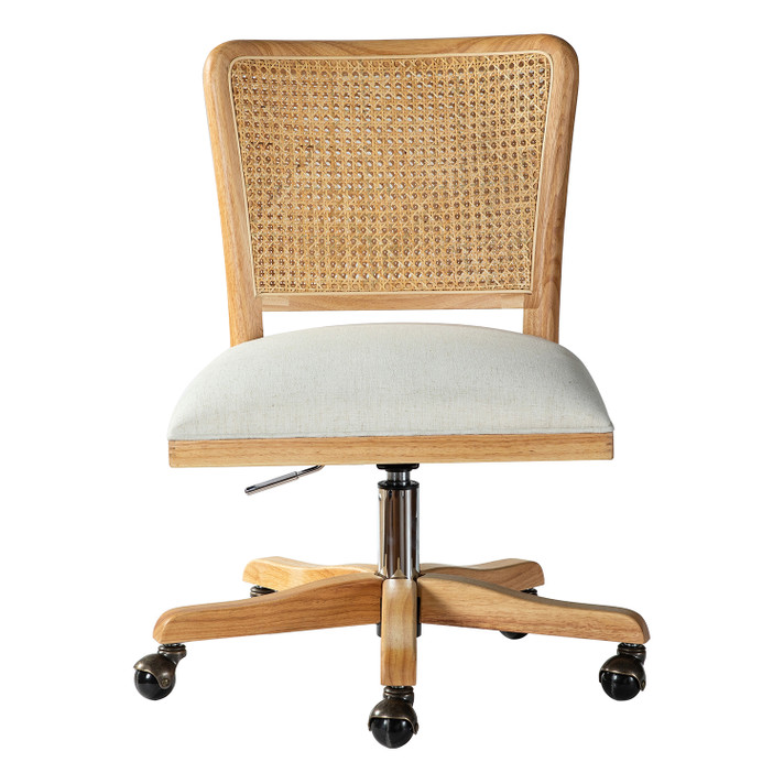 Paige Modern Farmhouse Swivel Office Chair, Rattan Back