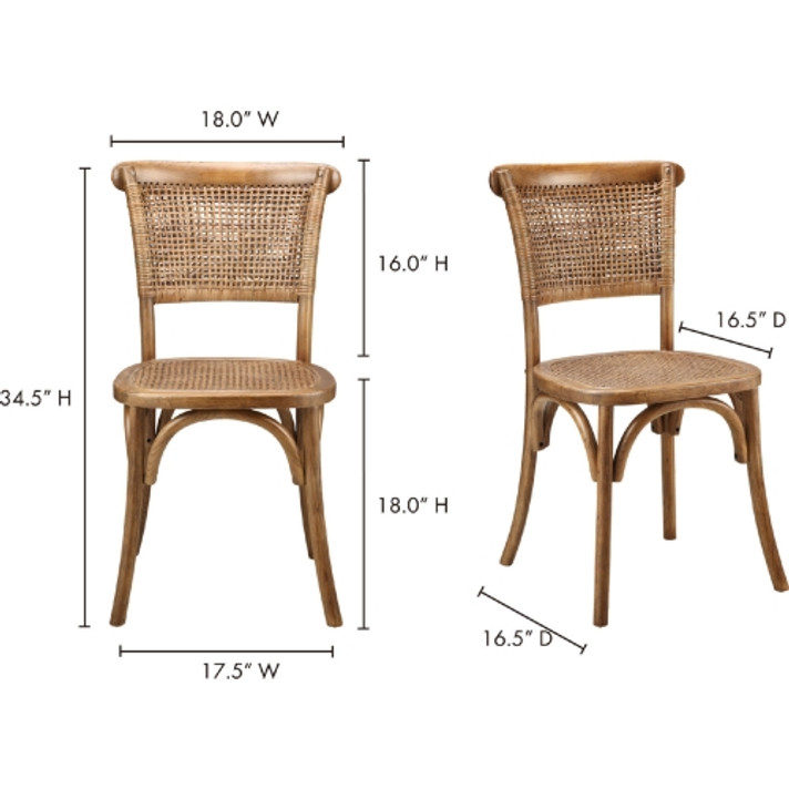 Crestwood Dining Chair in Natural Wood & Rattan - Set of 2