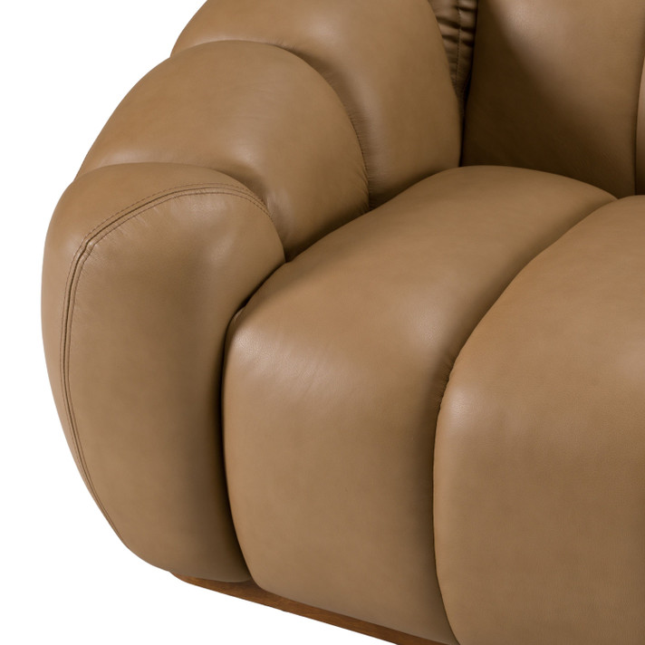 Elle Modern Ribbed Tan Leather Sofa