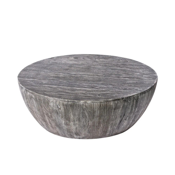 Mango Sandblasted Black Wood Drum Coffee Table
