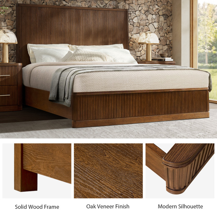 Gabriella Solid Wood Fluted Platform Bed, Walnut