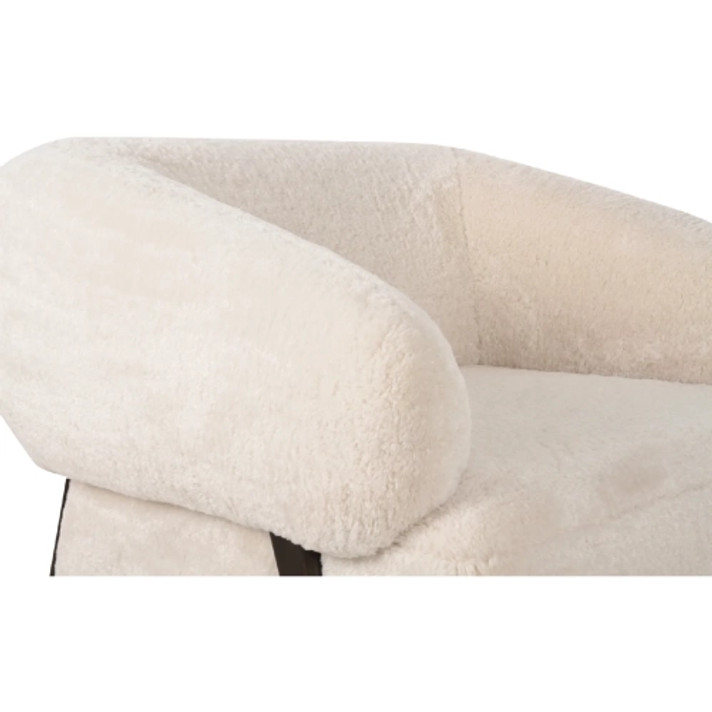Devlin Accent Lounge Chair in Cream Faux Fur, Wood