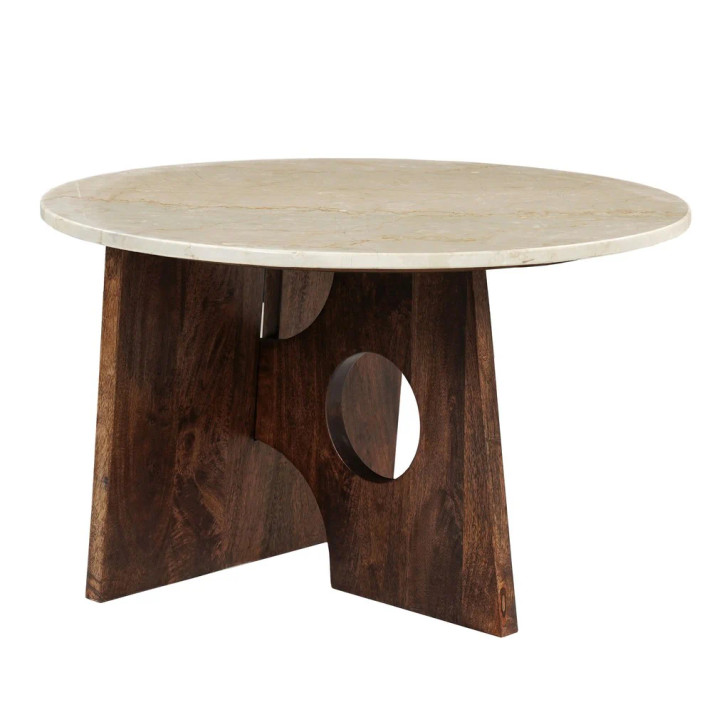Kahlil 27 Inch Mango Wood and Marble Coffee Table