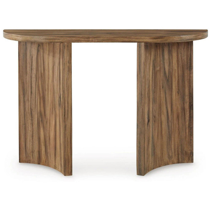 Annie Sofa Console Table, Curved Plinth Base, 52 Inch Brown Oak Wood