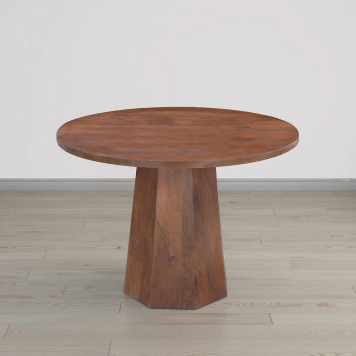 Loma 42 Inch  Round Top Dining Table,  Handmade Amber Brown Mango Wood