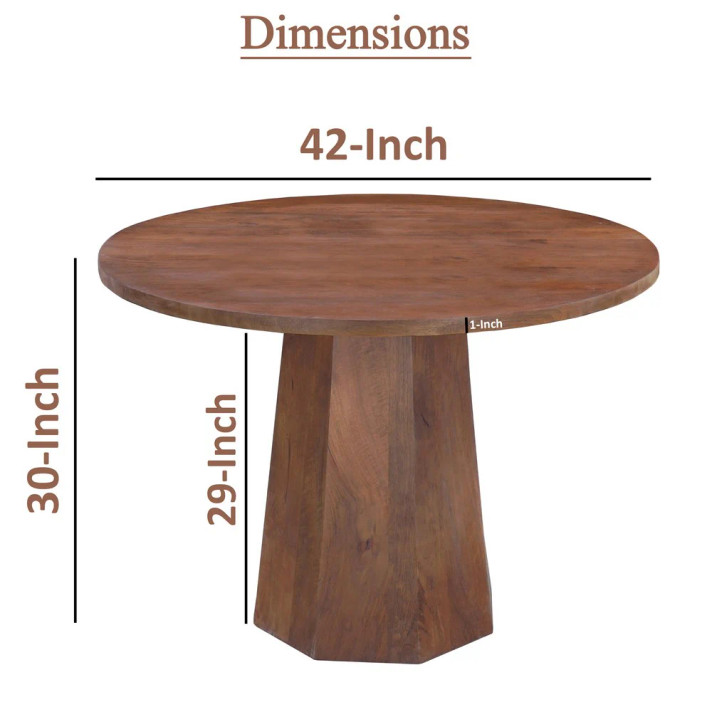 Loma 42 Inch  Round Top Dining Table,  Handmade Amber Brown Mango Wood