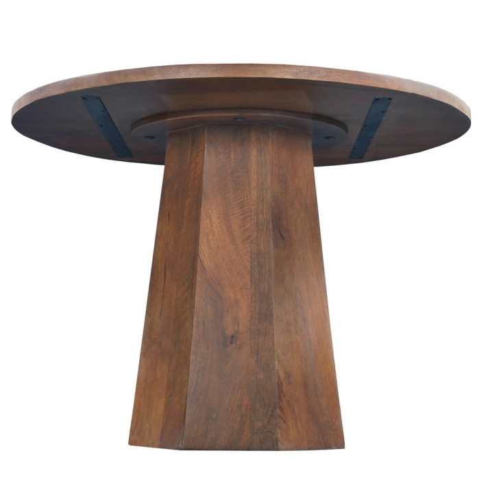Loma 42 Inch  Round Top Dining Table,  Handmade Amber Brown Mango Wood