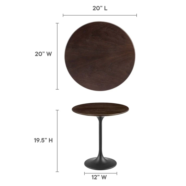 Pedestal Design 20" Black Cherry Wood Side Table