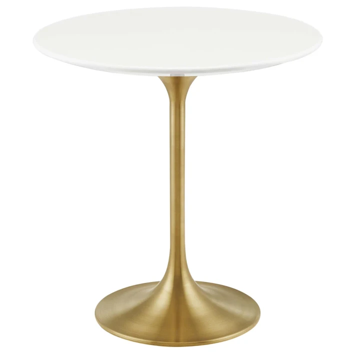 Pedestal Design 20" White Wood with Gold Base Side Table