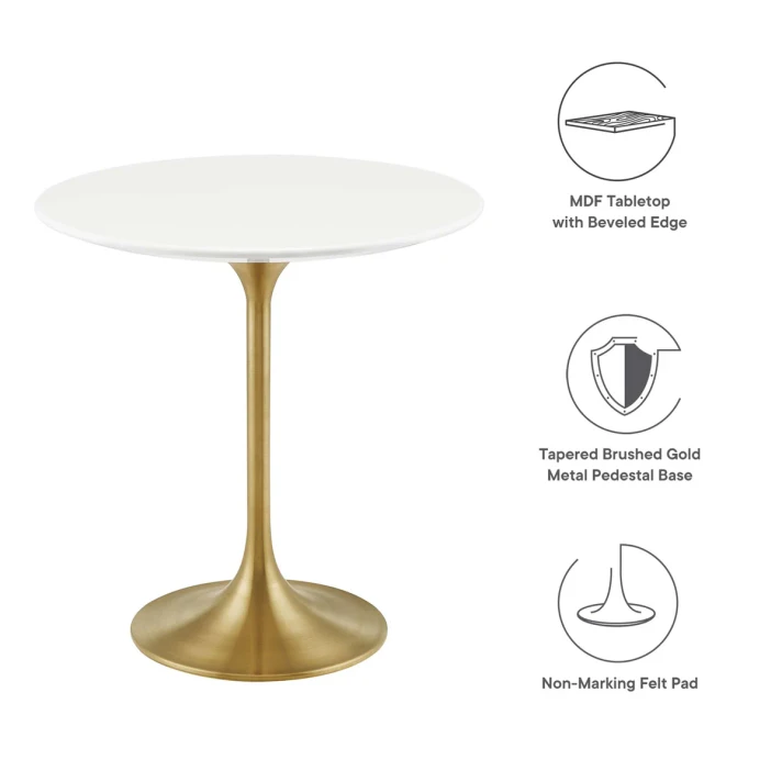 Pedestal Design 20" White Wood with Gold Base Side Table