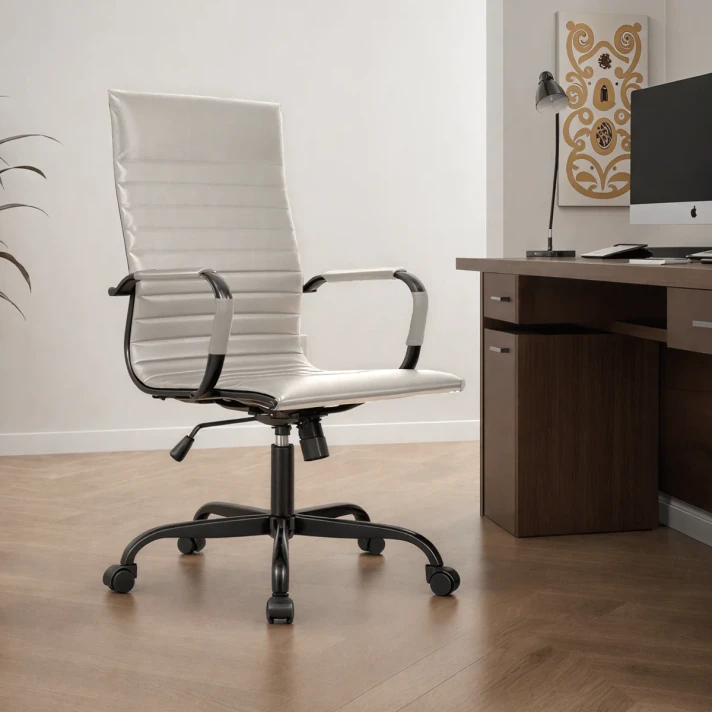 Hinkle Leather High-Back Adjustable Office Conference Chair with Armrests
