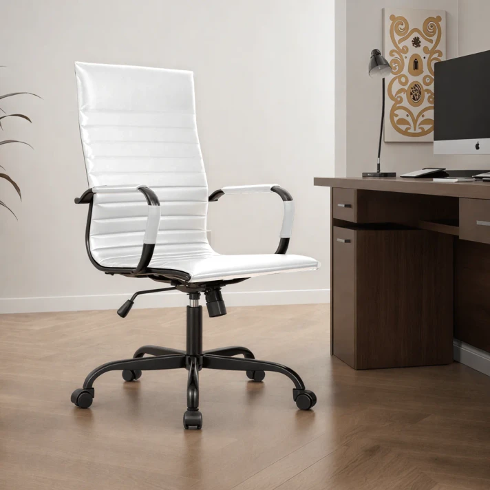 Hinkle Leather High-Back Adjustable Office Conference Chair with Armrests