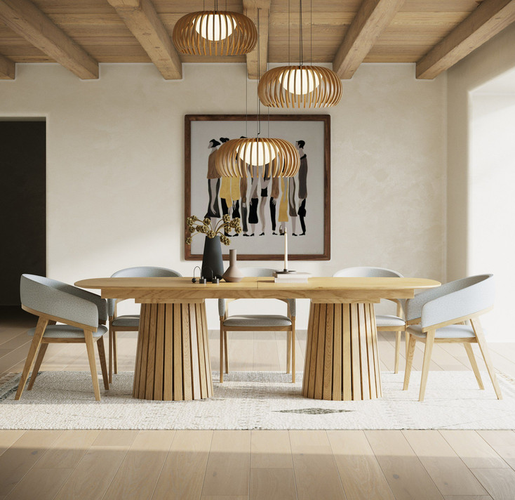 Chastain Mid-Century Modern Natural Oak Extendable Dining Table