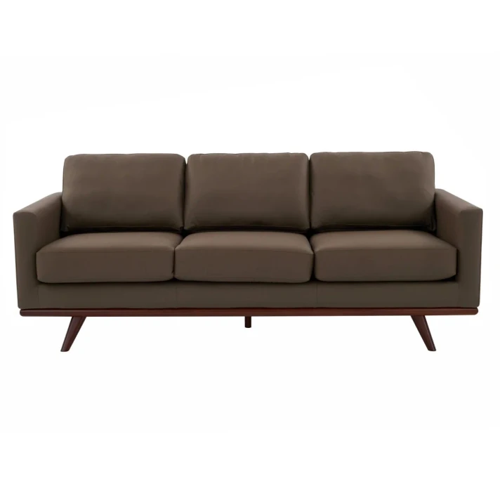 Chelsie 3-Seater Vegan Leather Full Size Sofa in Birch Wood Base, Taupe