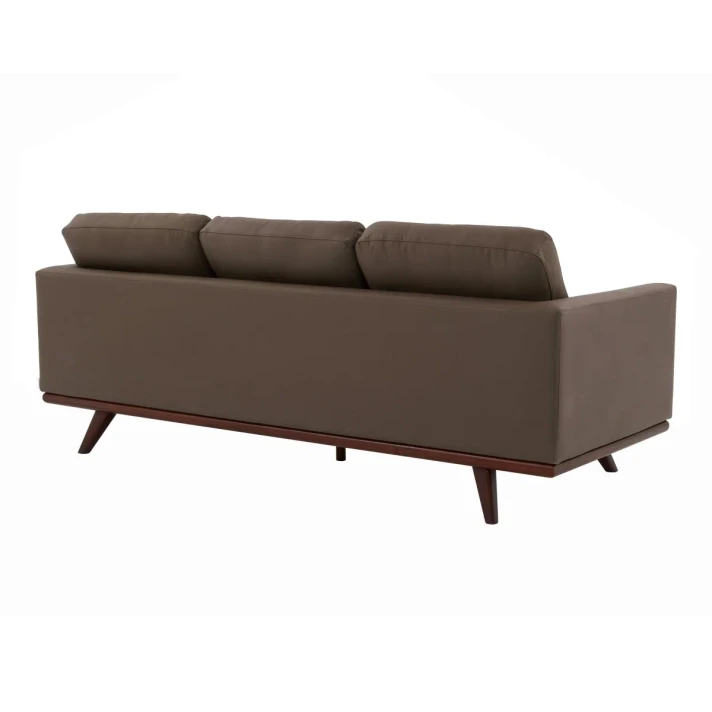 Chelsie 3-Seater Vegan Leather Full Size Sofa in Birch Wood Base, Taupe