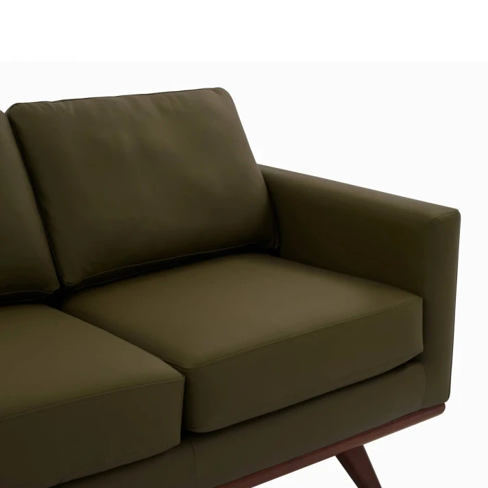 Chelsie 3-Seater Vegan Leather Full Size Sofa in Birch Wood Base, Olive Green