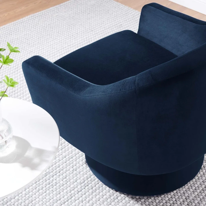 Anders Performance Velvet Fabric and Wood Swivel Chair, Midnight Blue Velvet
