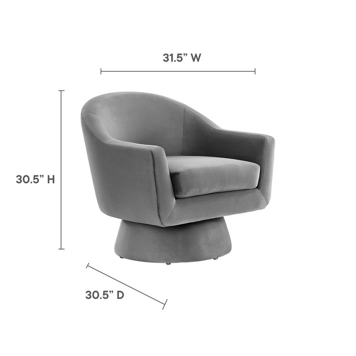 Anders Performance Velvet Fabric and Wood Swivel Chair, Gray Velvet