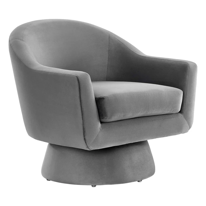 Anders Performance Velvet Fabric and Wood Swivel Chair, Gray Velvet