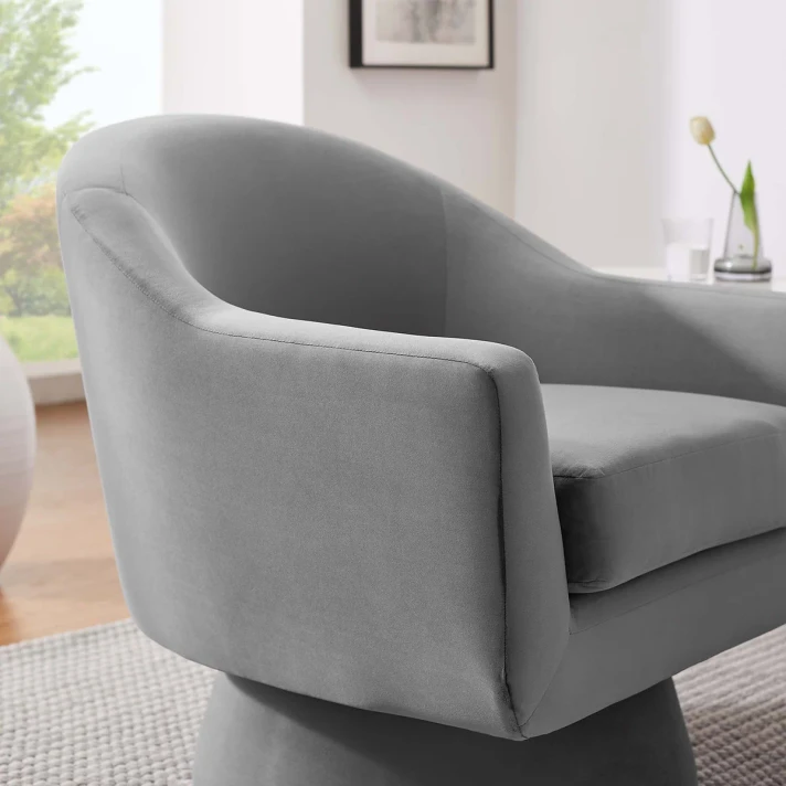 Anders Performance Velvet Fabric and Wood Swivel Chair, Gray Velvet