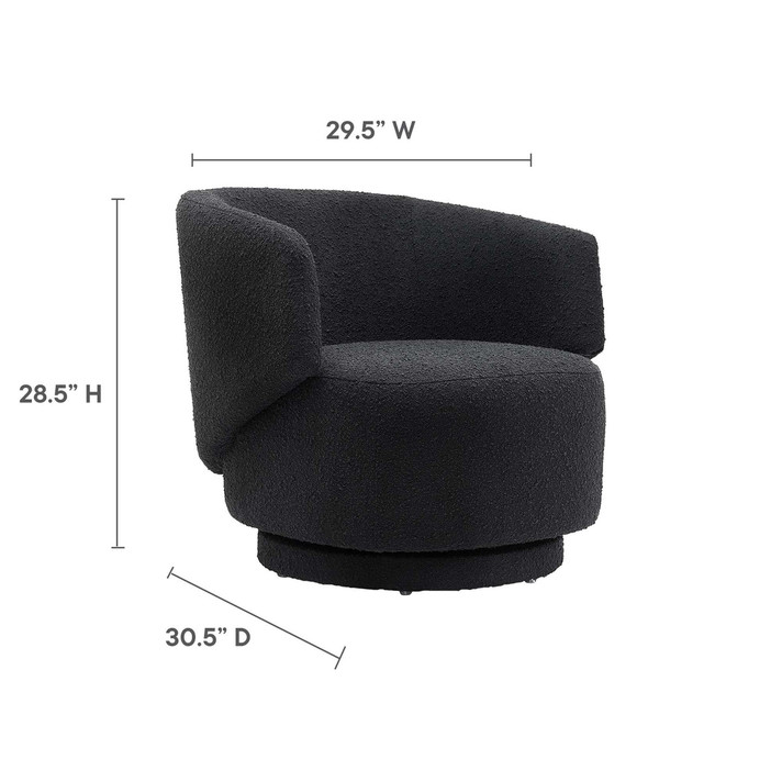 Clarissa Boucle Fabric Swivel Chair in Black