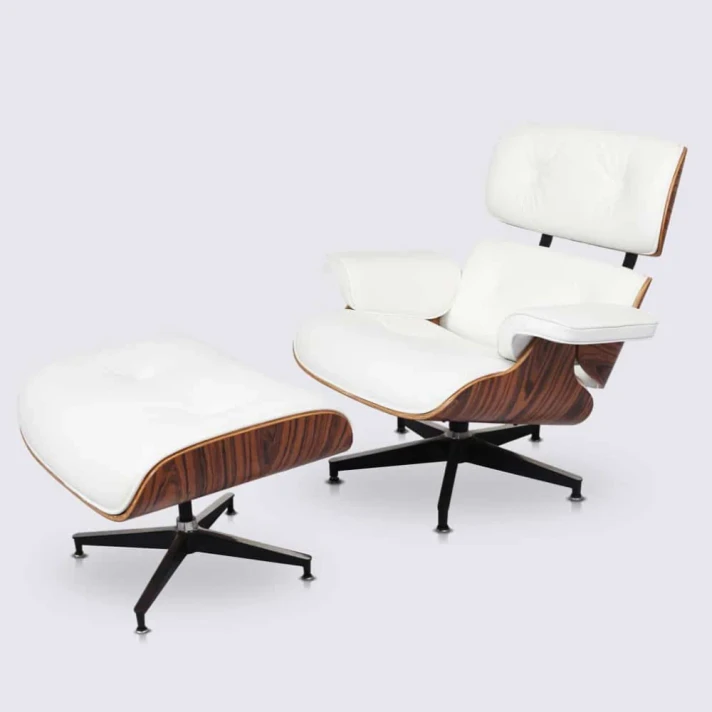 Eastland Mid-Century Top Grain Leather Swivel Lounge Chair with Ottoman, Living Room and Office, Tall Lounge Chair, White