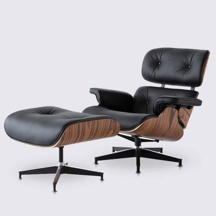 Eastland Mid-Century Top Grain Leather Swivel Lounge Chair with Ottoman, Living Room and Office, Tall Lounge Chair, Black