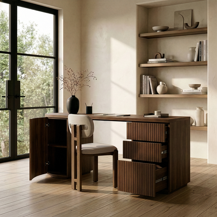 Alberto Fluted Walnut Desk
