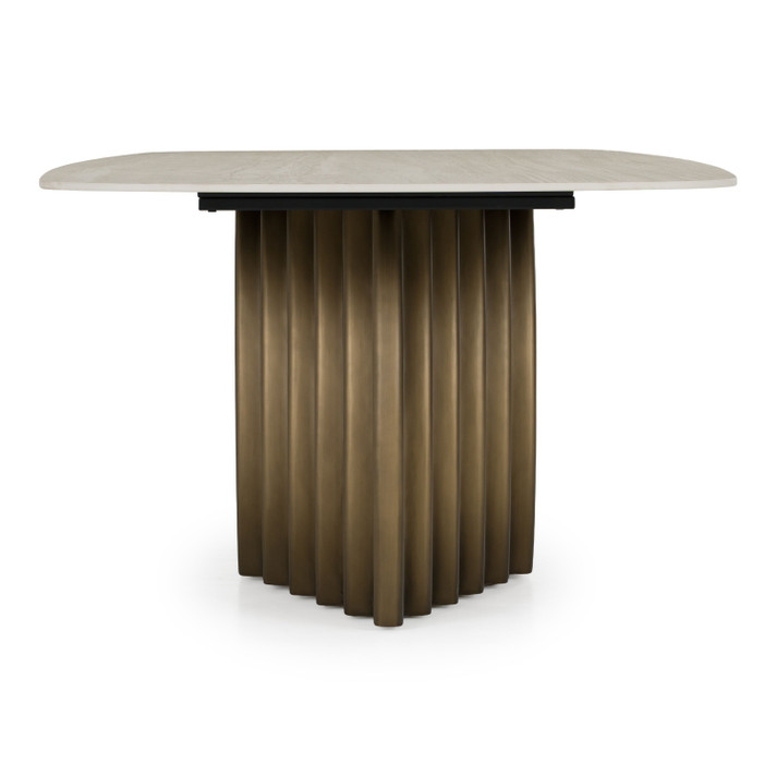 Moon Gaze Travertine Ceramic + Bronze Dining Table