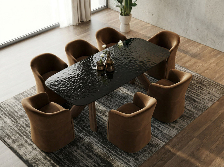 Darnaby Dark Grey Glass + Walnut Dining Table