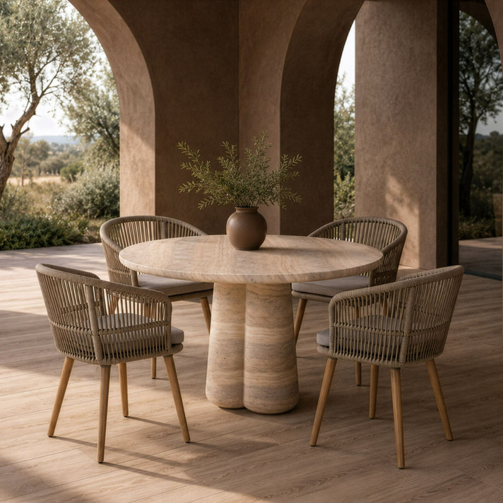 Argen Faux Travertine Concrete Round Dining Table