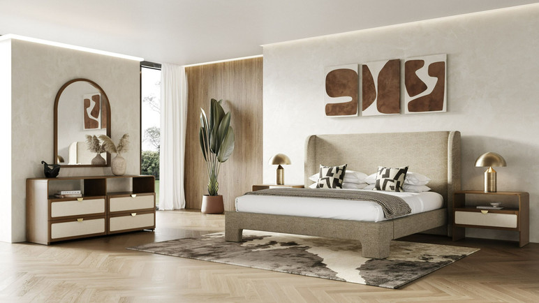 Julio Beige Fabric Bed, Queen