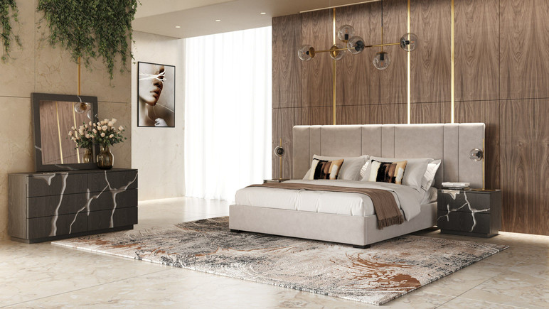 Princeton Beige Fabric Bed, Queen
