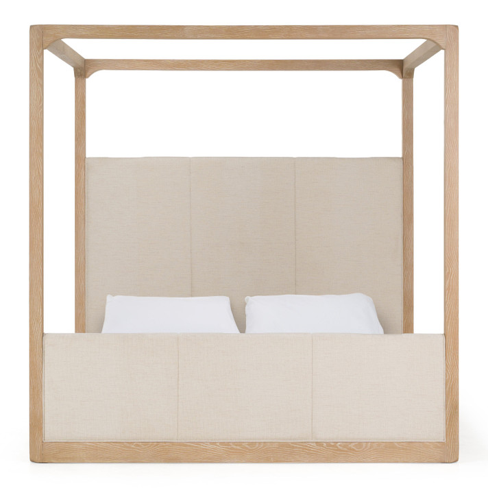 Escata Beige Fabric + Natural Oak Canopy Bed, Eastern King